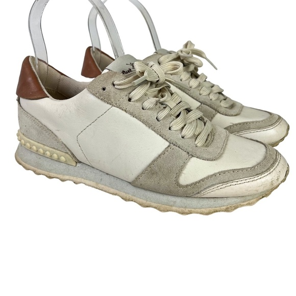 COACH MOONLIGHT Ivory Cream Sneakers Lace Up Genuine Leather Suede Shoes sz 7 B - Picture 1 of 16